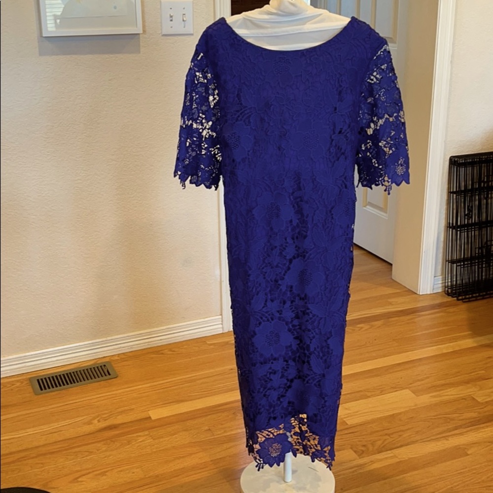 18w blue color layered lace dress
